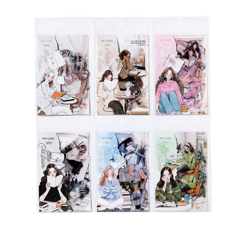 30 Blatt Bookish Girl Aufkleberpaket mit eleganten Lesedame und Buch- sowie Pflanzenmotiven in Multicolour für deine handgefertigten Karten - Bild 4