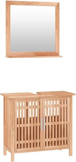 vidaXL 2-tlg. Badmöbel-Set aus Massivholz Nussbaum in Braun mit Waschbeckenunterschrank und Spiegel, Wandmontage - Bild 1