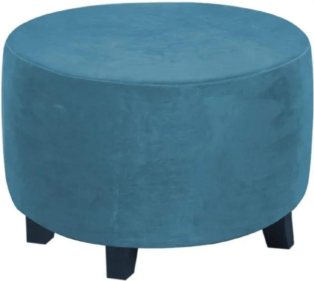 YTO Household items Runder Hockerbezug aus Samt in Blau, Elastische Stretch-Hülle für Fußhocker und Stühle - Bild 1