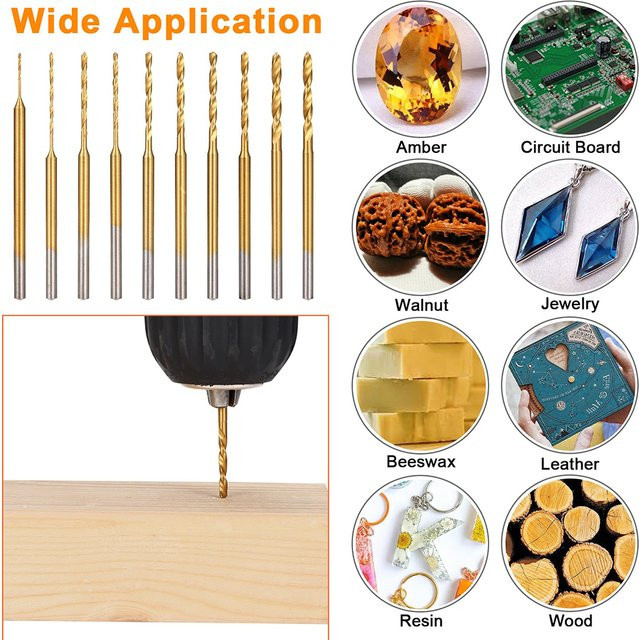 DAZZLEEX Mini Bohrer Set 10 Stück HSS Gravur Bohrer Bits in Gold und Braun für DIY Schmuck und Carving - Bild 1