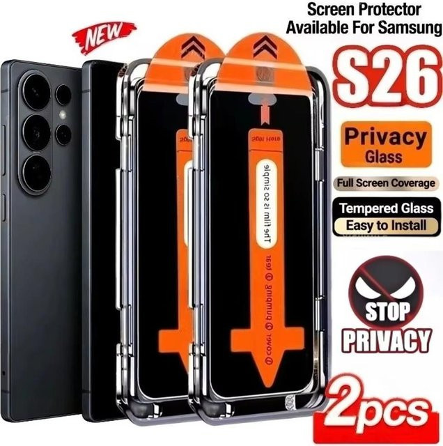 2 Stück Blickschutzfolien aus gehärtetem Glas für Samsung Galaxy S26 Ultra 5G und S26 Plus mit Fingerabdrucksensor Schutz, Schwarz - Bild 1