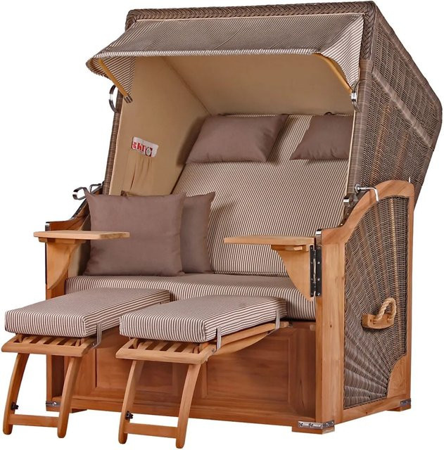 bene,iving Strandkorb Komplettset Schaalsee Modell 510 aus Teakholz und PE-Geflecht in Grau mit passender Abdeckung und Rollen - Bild 1
