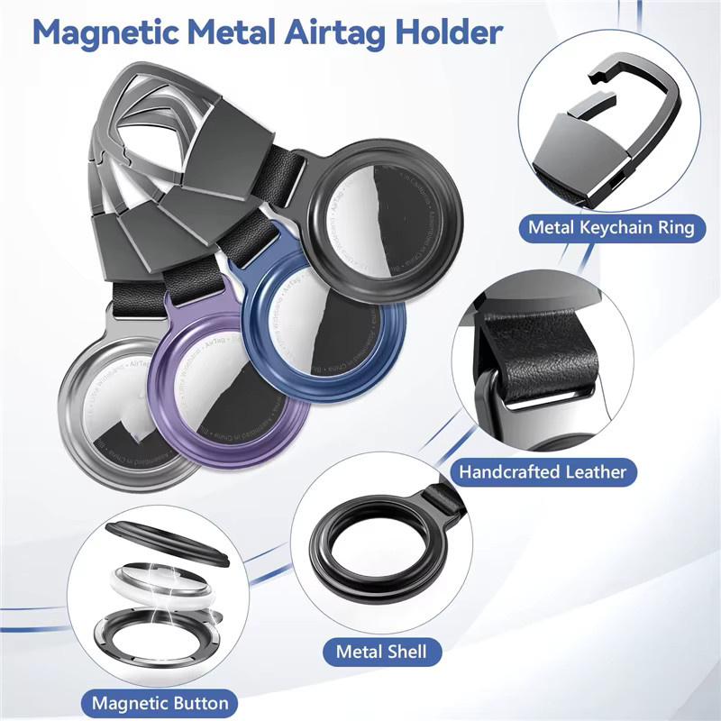 Magnetische Metall Schutzhülle für Apple AirTag in Lila als Schlüsselbund Halter und Haustier Kragen Locator - Bild 2
