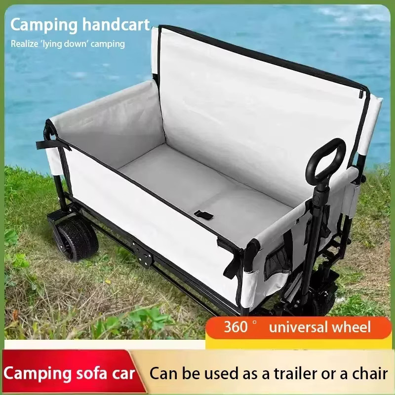 Multifunktionaler zusammenklappbarer Campingwagen von OUCEY in Weiß mit Rollen und Metallgestell - Bild 1