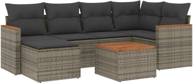 vidaXL 7-tlg Garten-Sofagarnitur aus Poly Rattan in Grau mit Kissen - Bild 1