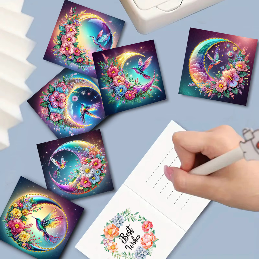 6er Set DIY Diamant-Malerei-Sets aus Papier mit Diamant-Aufklebern für Einladungskarten, Mehrfarbig - Bild 3
