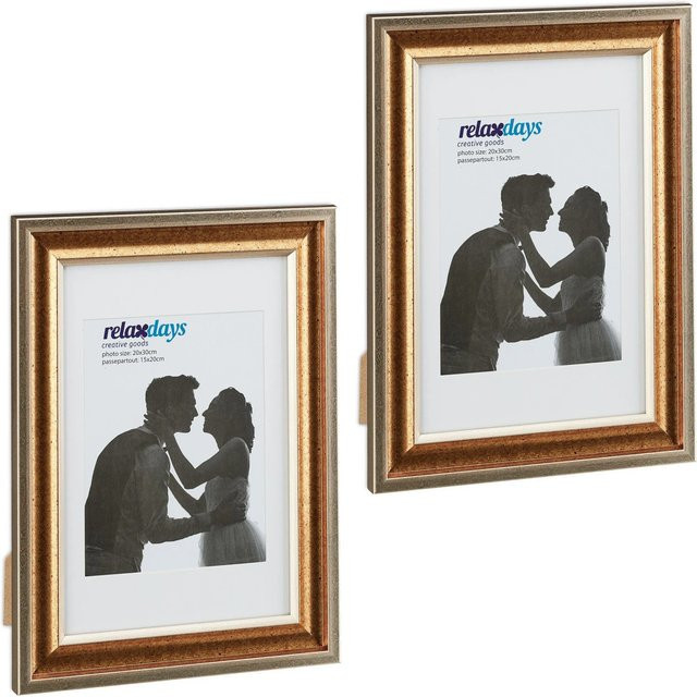 Relaxdays Bilderrahmen 2er Set in Gold mit antikem Design aus Kunststoff und Glas, B/H: 20 x 30 cm, Außenmaße B/H: 36,5 x 26,5 cm, Tiefe: 2 cm - Bild 1