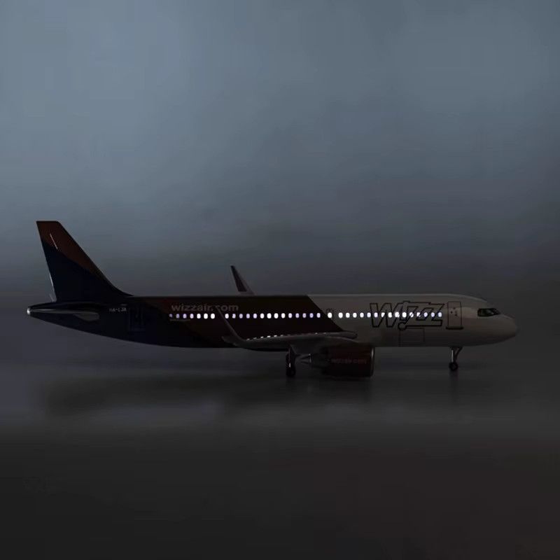 Hang Kun Flugzeugmodell Wizz Air Airlines A320 Neo im Maßstab 1:80 aus Druckgussharz mit Beleuchtung und Rädern, Länge: 47 cm - Bild 2