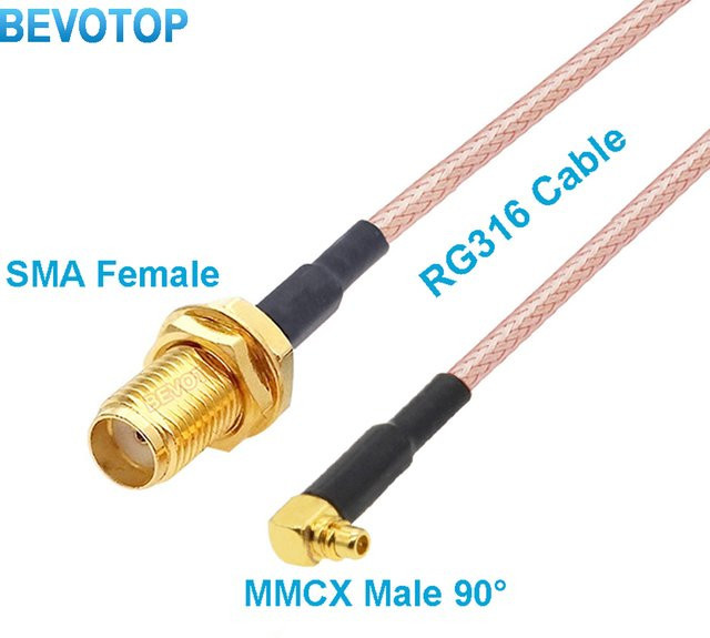 BEVOTOP RG-316 Koaxial-Verlängerungskabel mit MMCX auf SMA Stecker und Buchse, Pigtail Jumper RF Verbindungskabel in Gold, 1 Stück - Bild 1