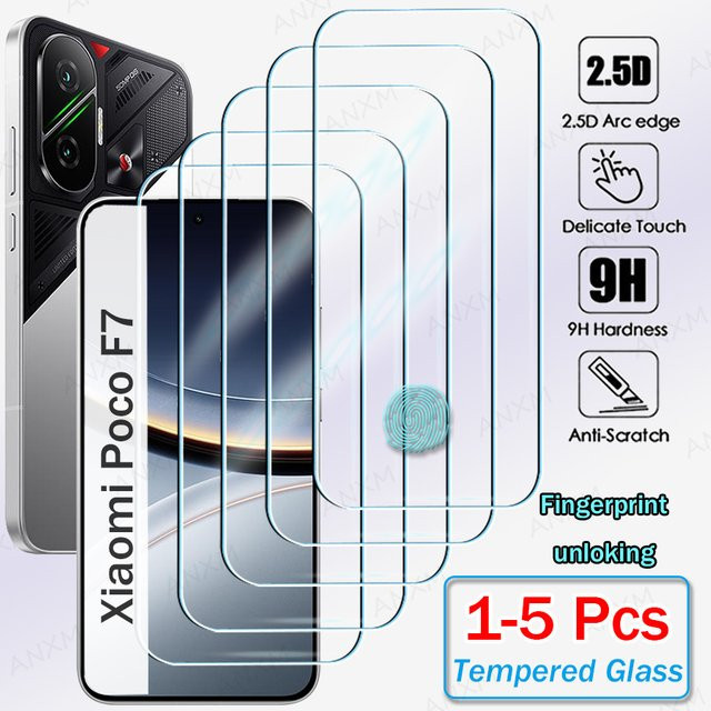 Set aus 1-5 Stück gehärtete Glas Displayschutzfolien für Xiaomi Poco F7 Pro Ultra und X7 Pro, transparent, kompatibel mit Fingerabdrucksensor - Bild 1