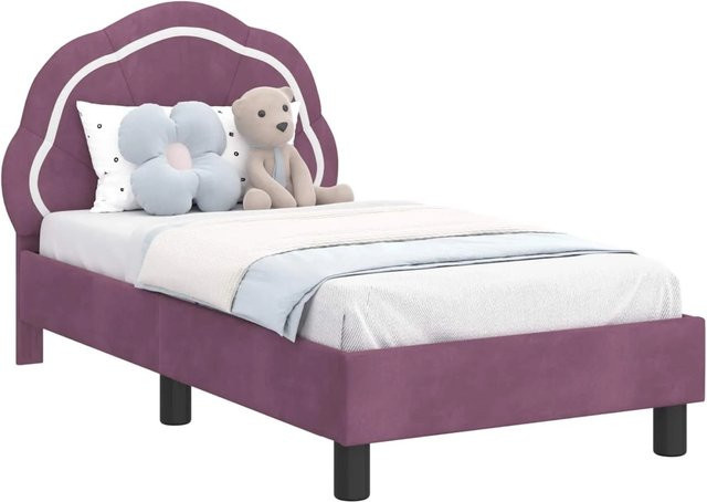 vidaXL Kinderbettgestell mit Kopfteil in Lila aus Samt, B/T: 140 x 70 cm - Bild 1