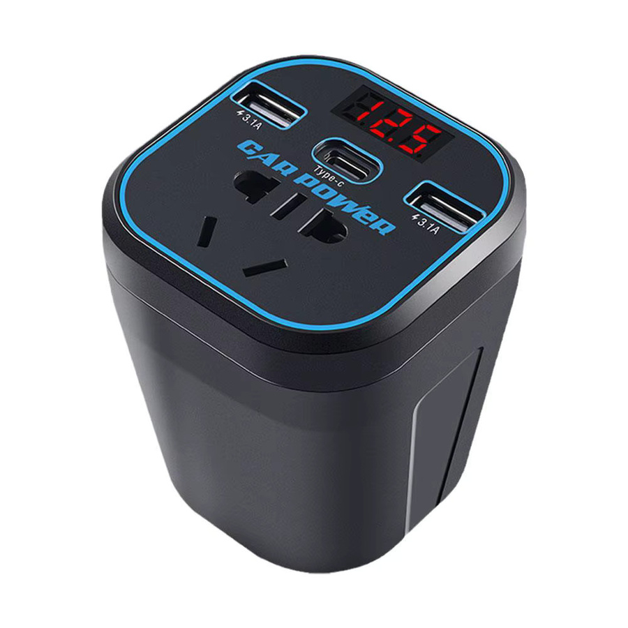 Multifunktions Auto-Wechselrichter Konverter von 12 V/24 V auf 110 V/220 V mit USB-C Schnellladegerät und Buchse in Schwarz - Bild 4