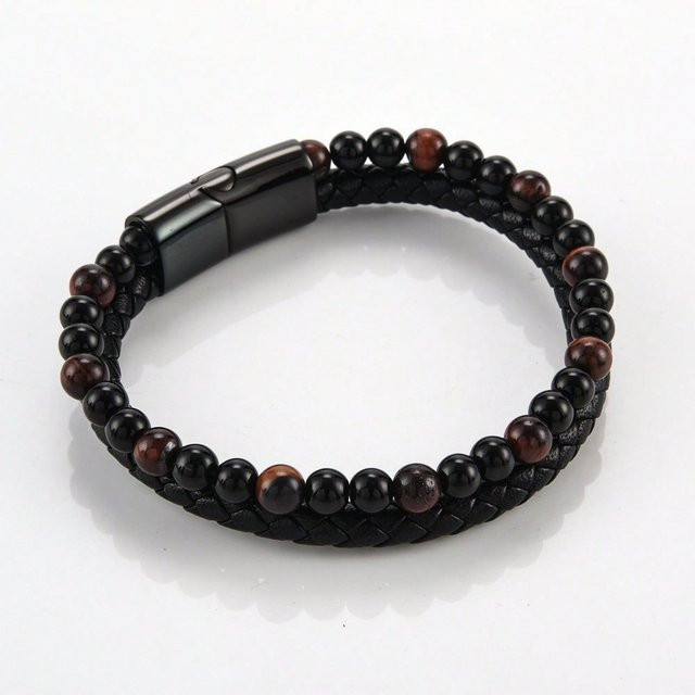 MTMA Lederarmband, Rotes Tigerauge, Bunt, Herren, 18.5cm - Bild 1