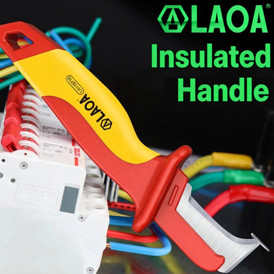 LAOA Isoliertes Elektriker-Messer Spannungsfestes Kabelschneidewerkzeug und Abisolierwerkzeug mit gerader Klinge in Rot - Bild 3