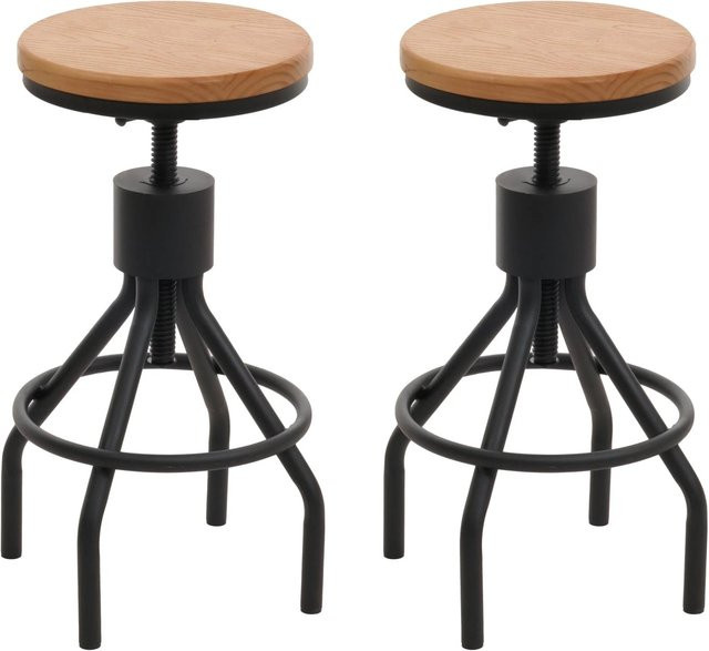 PROREGAL 2er-Set Barhocker im Industrial Design aus Metall und Massiv-Holz in Schwarz und Braun, höhenverstellbar und drehbar - Bild 1