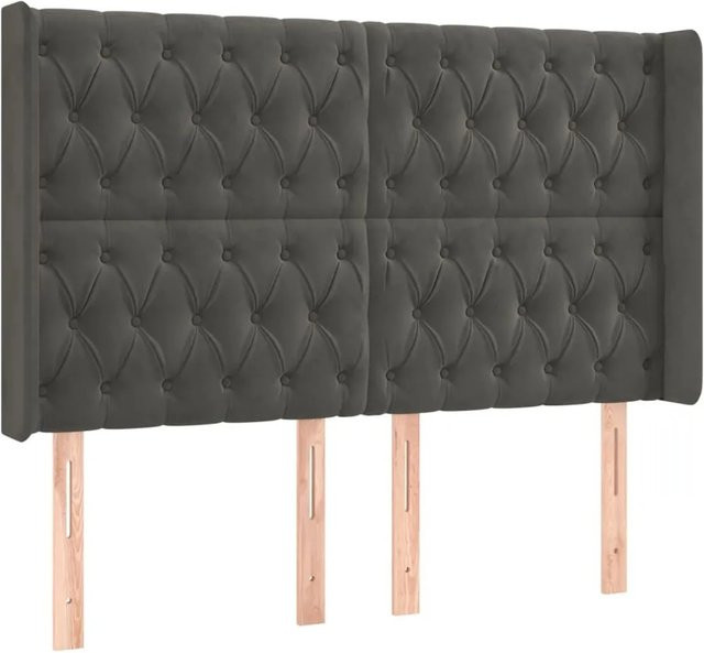 vidaXL LED Kopfteil aus Samt in Dunkelgrau mit USB-Ladeport und integrierter Beleuchtung, B: 147 cm, T: 16 cm, H: 118 cm bis 128 cm - Bild 1