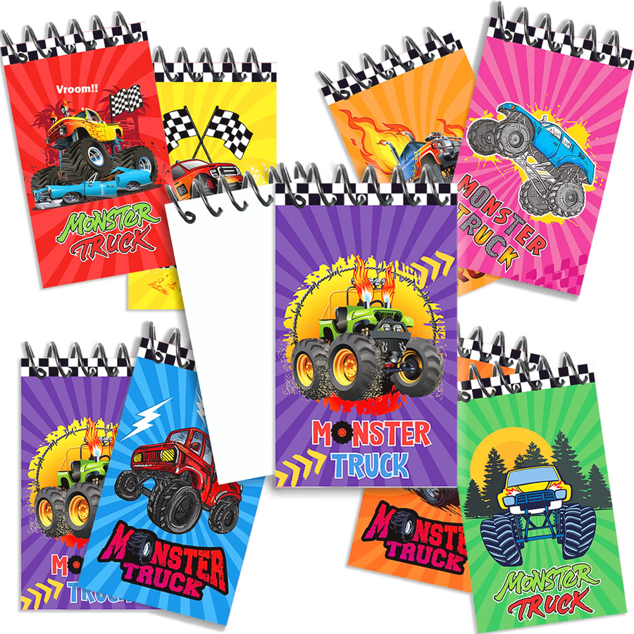 8-teiliges Monster Truck Mini-Notizbuch Set mit Spiralbindung und Taschen, bunt, blanko Seiten für Kinder - Bild 2