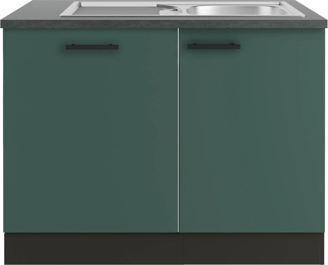 OPTIFIT Verona405 Küchen-Spülenschrank-Set in Steingrün mit modernem Design und melaminbeschichteter Qualitätsspanplatte - Bild 1