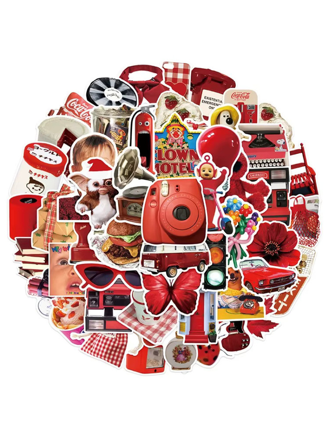 50 Stück minimalistische Ins-Stil Aufkleber in Rot von BulingBulingStickers Store, wasserfeste Sticker für Federmäppchen - Bild 4