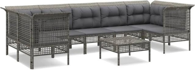 vidaXL 8-tlg Garten-Lounge-Set in Grau mit Kissen und Ottoman aus Poly Rattan und Metall - Bild 1