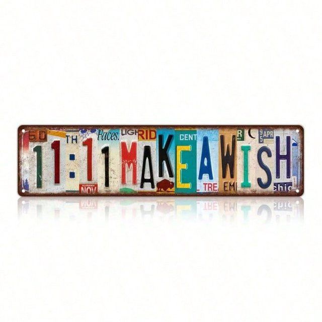 Vintage Metallblechschild CIFBUY 11:11 Make A Wish Wanddekoration Multicolor B: 40,6 cm, H: 10,2 cm - Bild 1