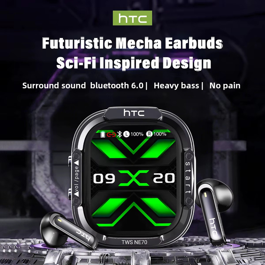 HTC NE70 Bluetooth V6.0 In-Ear Kopfhörer mit Touchscreen, AI-Übersetzer und HD-Bass in Schwarz - Bild 1