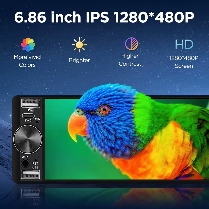 Junsun 1 Din Autoradio mit 6,86 Zoll HD-Bildschirm, kabelloses CarPlay und Android Auto, Bluetooth, USB Typ-C, Schwarz - Bild 5