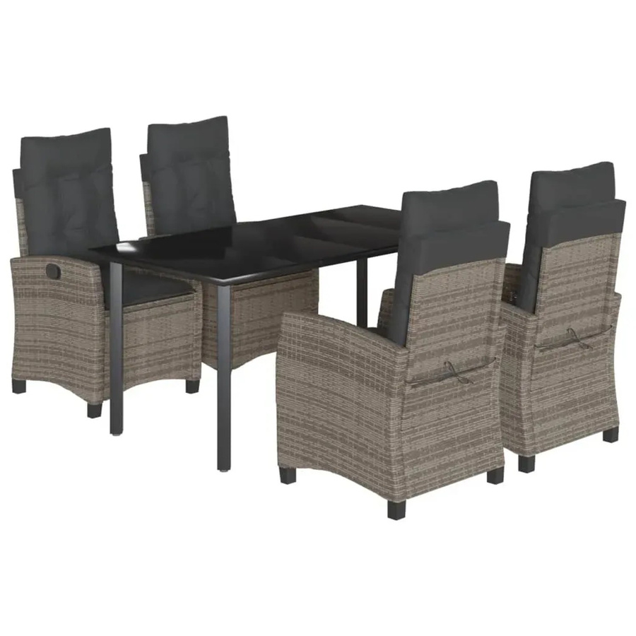 vidaXL 5-teilige Garten-Essgruppe aus Poly-Rattan mit Kissen in Grau und Tisch mit gehärtetem Glas - Bild 2