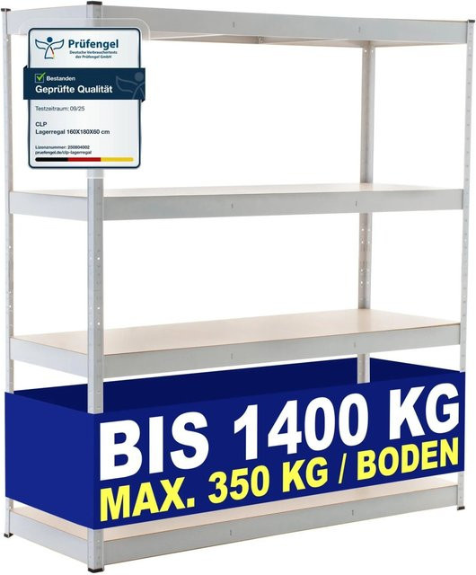 CLP Lagerregal aus Metall in Weiß mit verstellbaren Regalböden, B/T/H: 160 x 60 x 180 cm - Bild 1