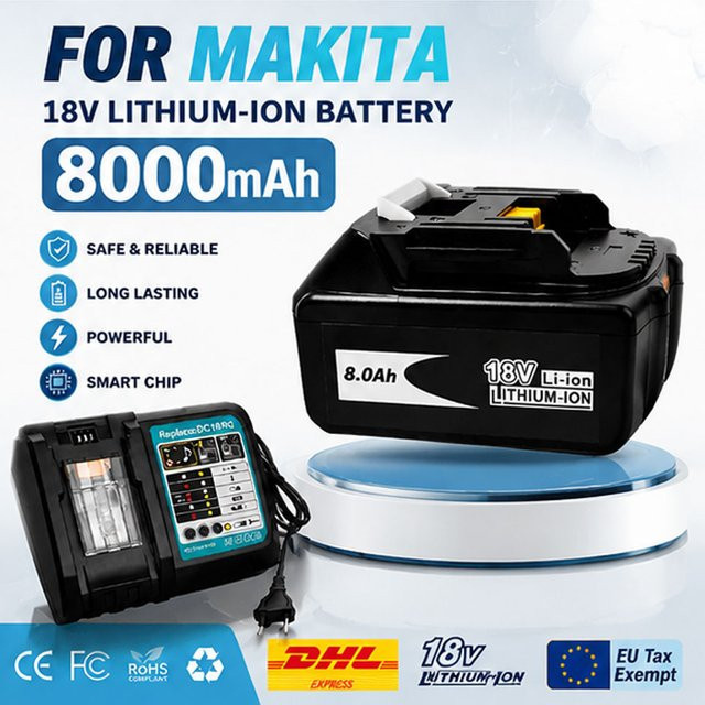 Kabelloser Lithium-Ionen Ersatzakku 18V 8,0Ah für Makita LXT, Farbe Schwarz - Bild 1