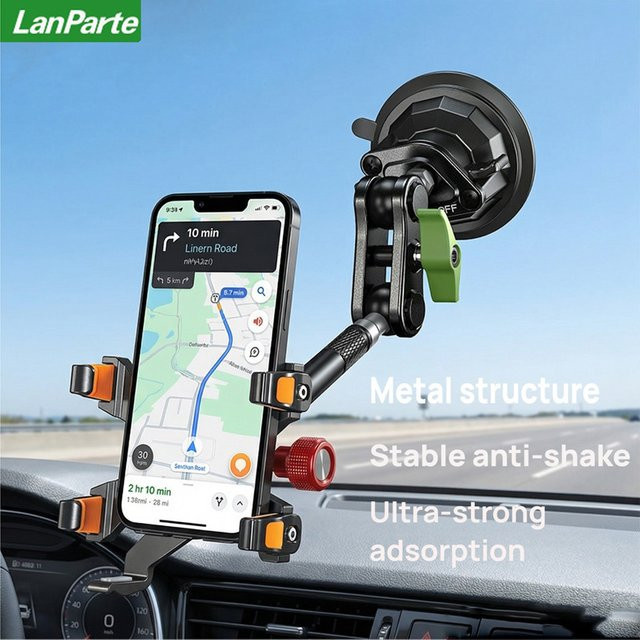 Lanparte Autotelefonhalter in Schwarz mit 360 Grad Rotation und Saugnapf für die Windschutzscheibe - Bild 1