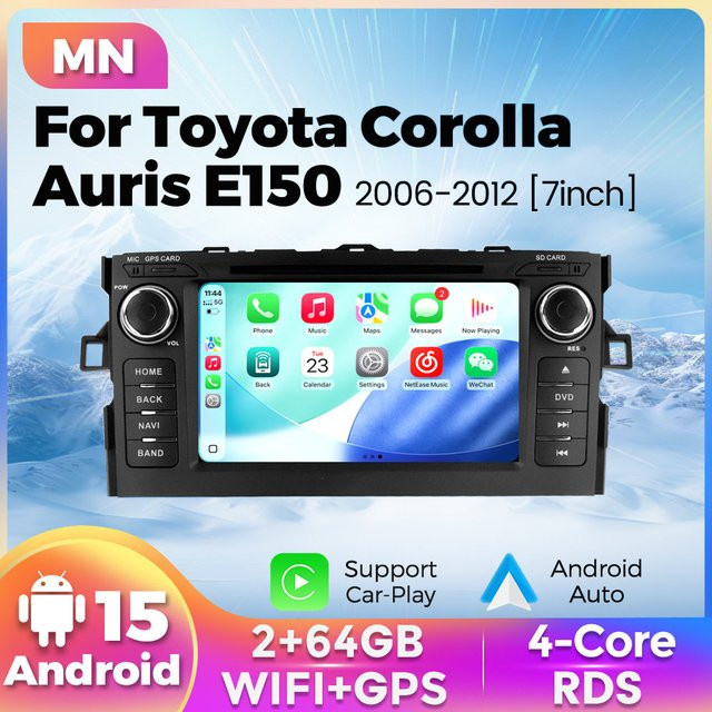 NAVIFANS Android 15 Autoradio mit GPS und CarPlay für Toyota Auris E150 sowie Corolla 2013-2018, Multimedia Video Player in Schwarz - Bild 1