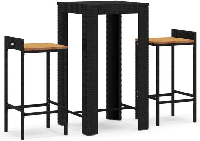 vidaXL 3-teiliges Gartenbar-Set in Schwarz aus Poly Rattan und Massivholz Akazie - Bild 1