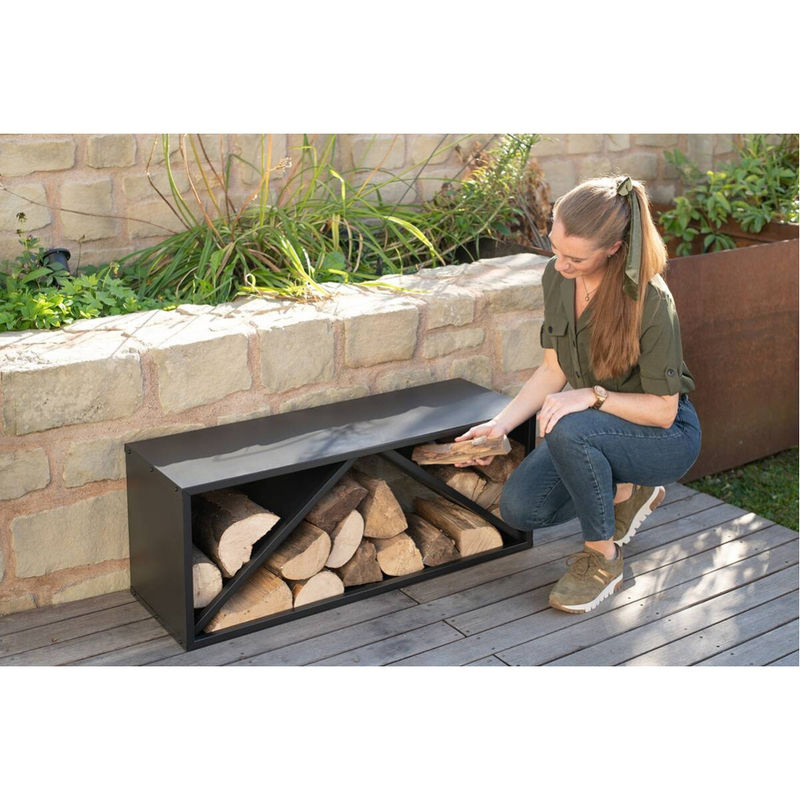 Westmann modernes Kaminholzregal aus Stahl in Schwarz, B/T/H: 104 x 34,5 x 40 cm - Bild 6