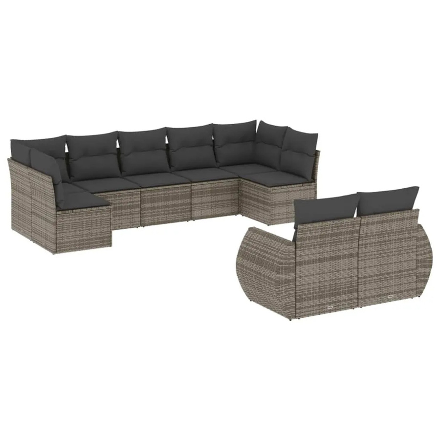 vidaXL 9-teilige Garten-Sofagarnitur aus Poly-Rattan mit Kissen in Grau - Bild 2