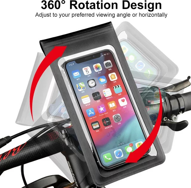 VIKEFON Fahrrad- und Motorradhalterung aus wasserdichtem TPU in Schwarz für 6,5 Zoll Smartphones mit Touchscreen-Funktion und Griffinstallation - Bild 1