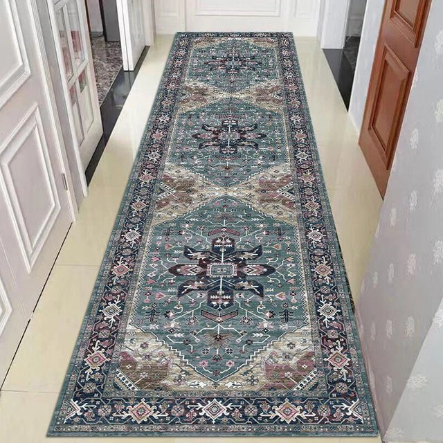 VIKAMA Kristallvelours-Perserteppich im Vintage Bohemian Design, rutschfeste Matte in Multicolour für Flur, Küche oder Badezimmer, Breite: 120 cm - Bild 1