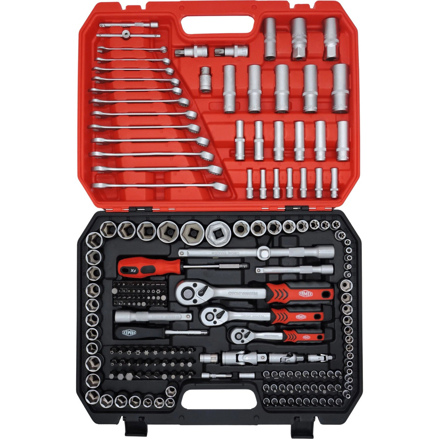 Famex 555-50 Steckschlüsselsatz 219-teilig in Rot aus Chrom-Vanadium und Edelstahl mit 1/4 Zoll - Bild 2