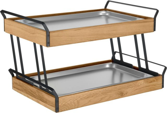 VEGA Buffet-Kühltablett Esino niedrig, zweistöckig, GN 1/1, Edelstahl, Eiche/Schwarz/Edelstahl, B/T/H: 38.6 x 61.9 x 36.9 cm - Bild 1