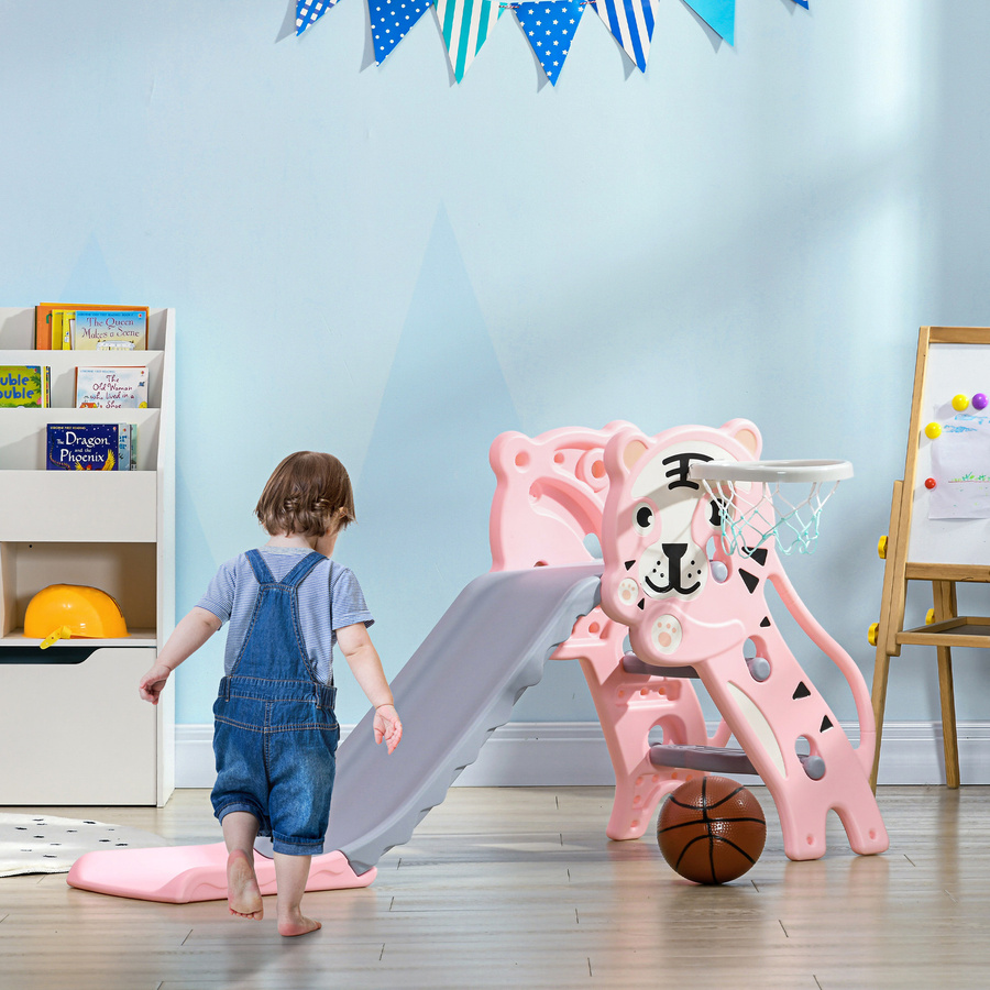 Aosom Kinder Rutsche mit seitlichem Basketballkorb, Kunststoff, Rosa und Grau - Bild 2