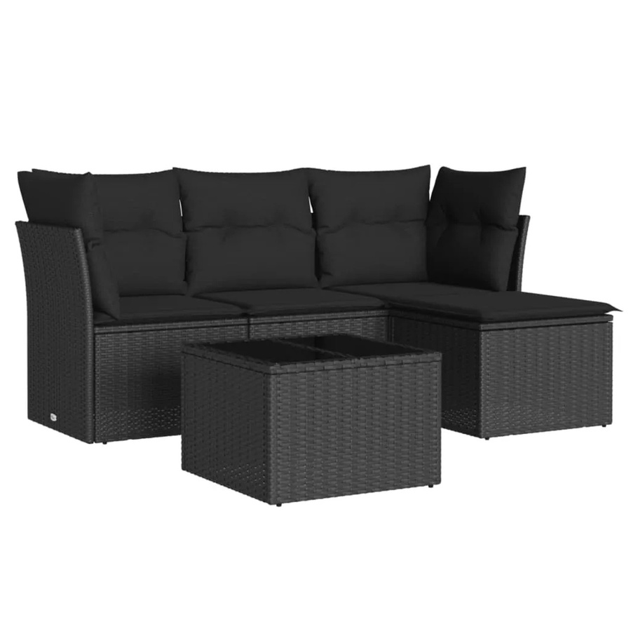 vidaXL 5-tlg Garten-Sofagarnitur Modell 30 aus Poly-Rattan mit Kissen in Schwarz - Bild 2
