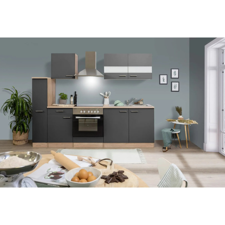 Respekta Küchenzeile KB240ESGC in Grau-Eiche mit Glastüren und Soft-Close-Funktion, Breite: 240 cm, Tiefe: 60 cm, Höhe: 82 cm - Bild 2