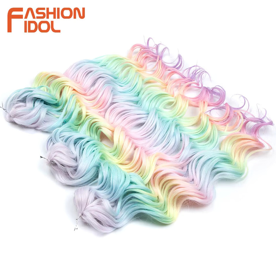 FASHION IDOL Häkelhaar, 24 Zoll, Tief Gewellt, Ombre Regenbogen, Synthetisch - Bild 1