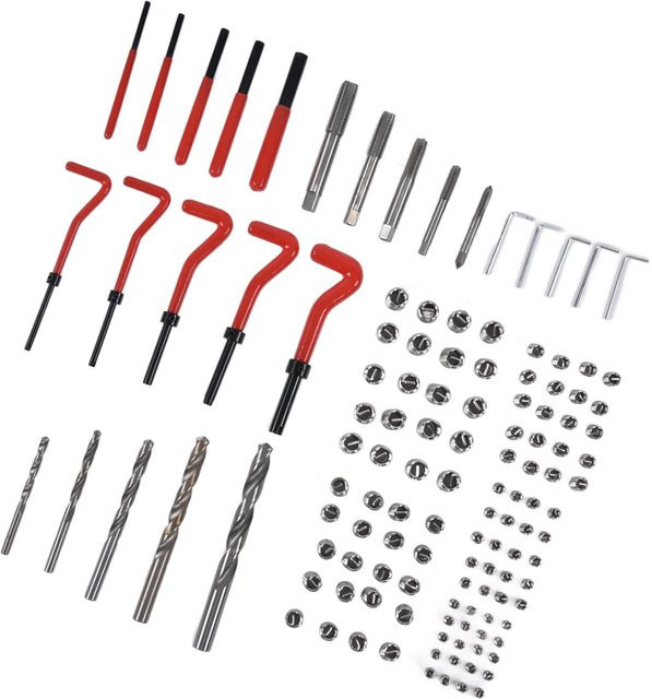 Koogeelife 125-teiliges Gewindereparaturset aus Stahl mit HSS-Drehstahlbohrern und Gabelschlüssel in Multicolor für M5 M6 M8 M10 M12 - Bild 1