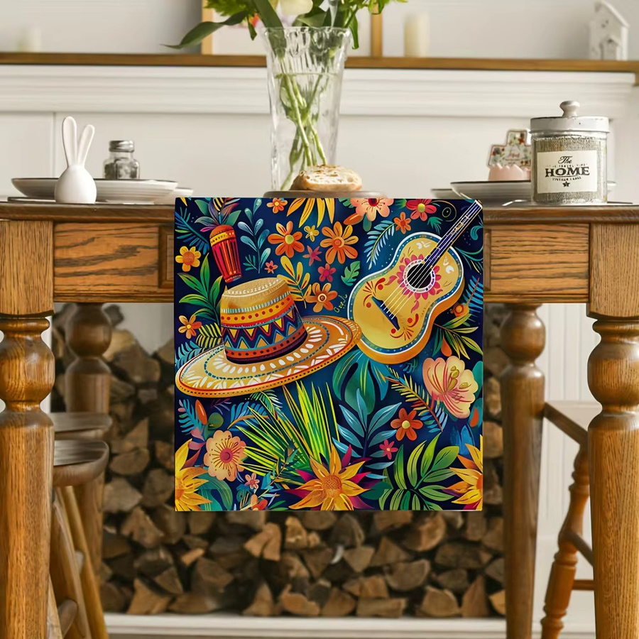 VIKAMA Tischläufer im mexikanischen Ethno-Stil mit floralem Muster aus Leinen, Mehrfarbig, B/T/H: 90 x 33 x 33 cm - Bild 2