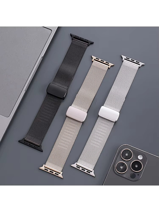 Uhrenarmband Mesh, Magnetschnalle, Edelstahl, Silber, Unisex - Bild 5