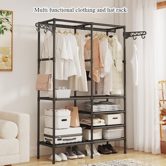 Simplecoat Kleiderständer LIUSHADUOLA aus Metall in Schwarz Matt, multifunktionaler Bodenständer mit doppelter Kleiderstange für das Schlafzimmer, Höhe: 160 cm, Breite: 173 cm - Bild 1