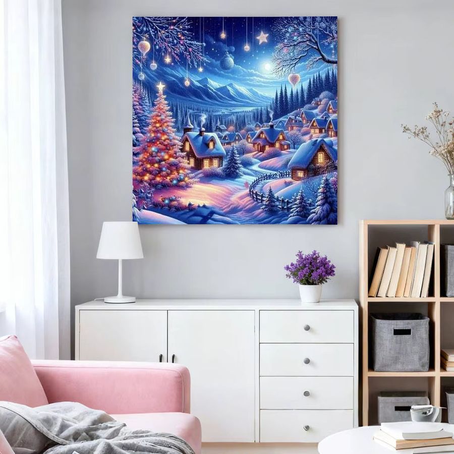 HUACAN Diamantmalerei Winterlandschaft mit Haus als Wanddekor Mosaik-Stickerei in Multicolor mit vollen Rundbohrern - Bild 3