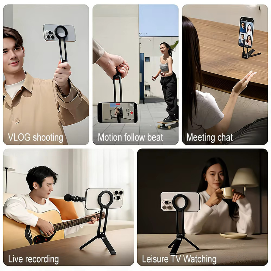 AKABEILA Faltbarer magnetischer Handyhalter für den Schreibtisch, Lazy Tripod Smartphone-Ständer für MagSafe iPhone, Schwarz - Bild 5