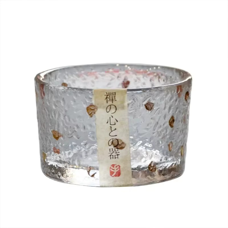 Japanische Sake Cup Teeschale aus gehämmertem Glas im Ins-Stil mit Goldrand, transparent - Bild 4